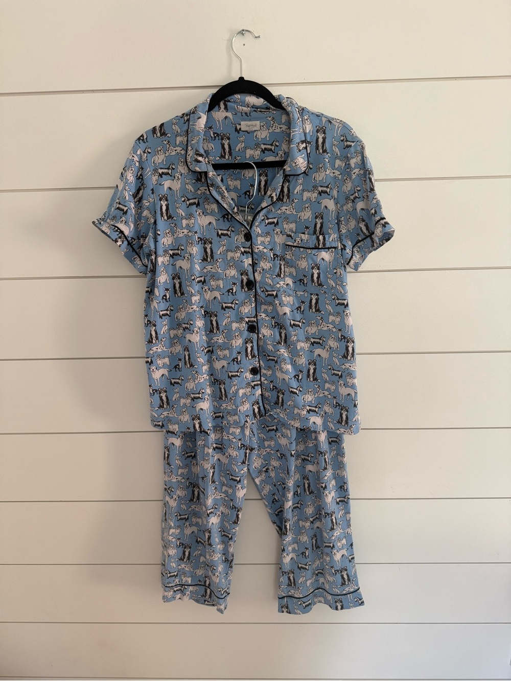 BedHead Pajama Set Women’s Large Dog Print Blue Short Sleeve Organic Cotton